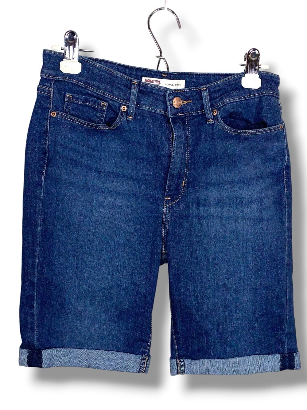 Size 8 Levis Signature Bermuda Shorts Blue Denim Cuffed Stretch 29 Waist